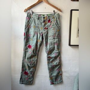 Anthropologie The Wanderer Floral Embroidered Tapered Cargo Pants